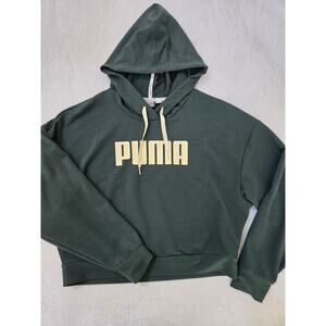 Puma Teal Cropped Hoodie Sweatshirt - Women's Size Med. Athletic Shirt-EUC